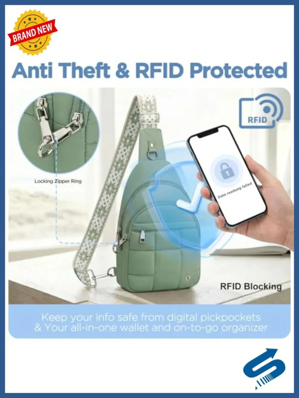 Anti Theft Sling Bag RFID Crossbody Lightweight Nylon Travel Hands-Free